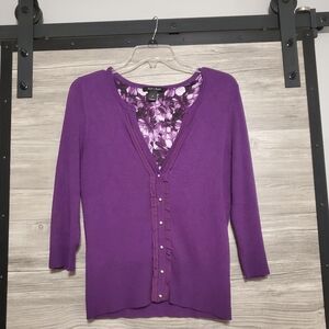 White House Black Market Purple Cardigan With Ruffle.